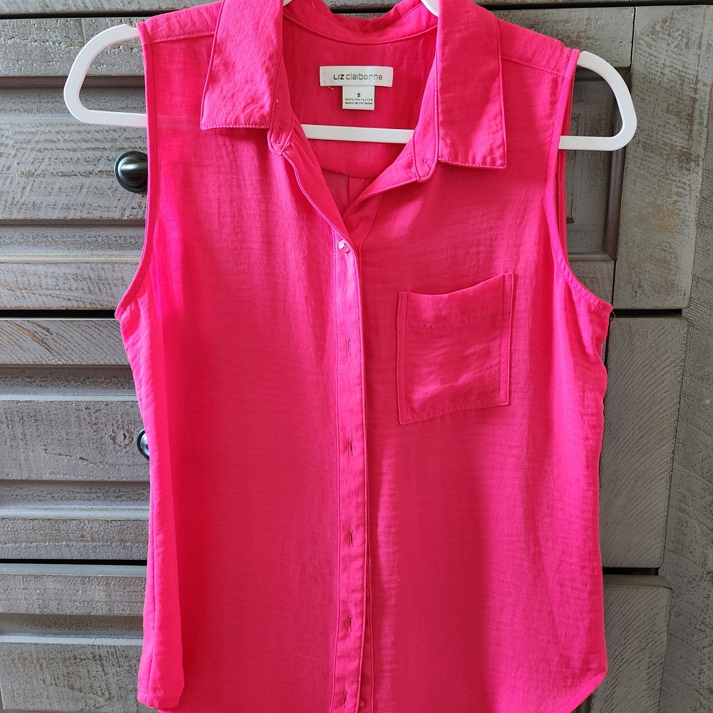 Liz Claiborne Vibrant Pink Sleeveless Button Down Shirt
